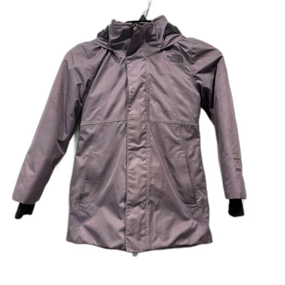 North Face DryVent 550 Parka Hooded Winter Purple FLAWED Play Coat Girls XS 6